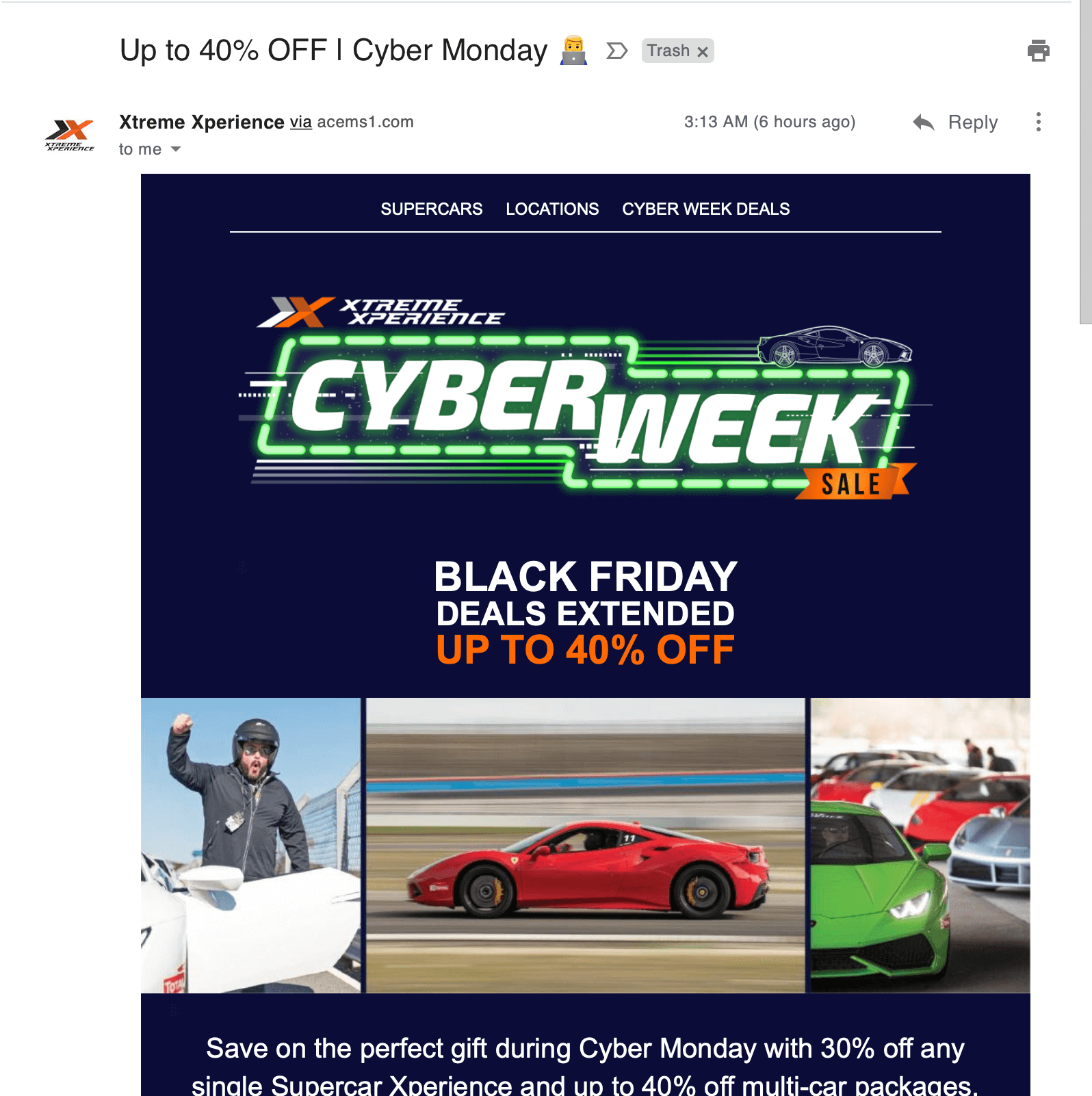 Email from Xtreme Xperience after loading images