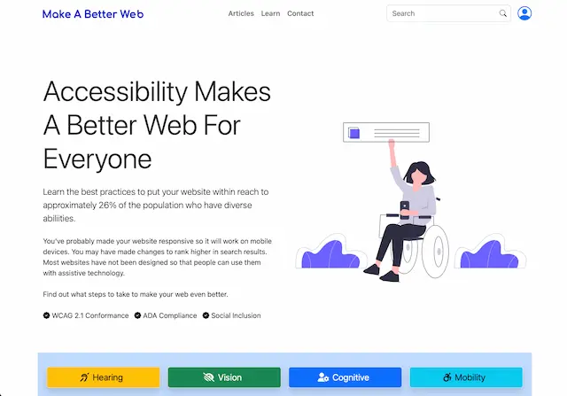 Screenshot of the makeabetterweb.com homepage.